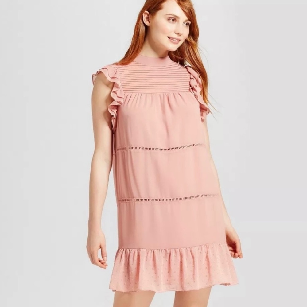 Who What Wear Tiered Chiffon Ruffle Dress Pink 1X
